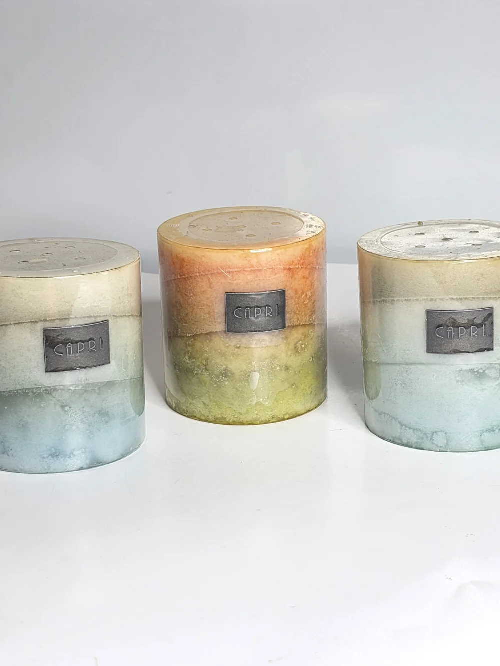 DW Home Capri Ombre Pillar Candle Set in Blue, Orange & Green